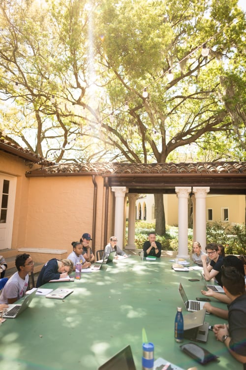 Students in an outdoor classroom.